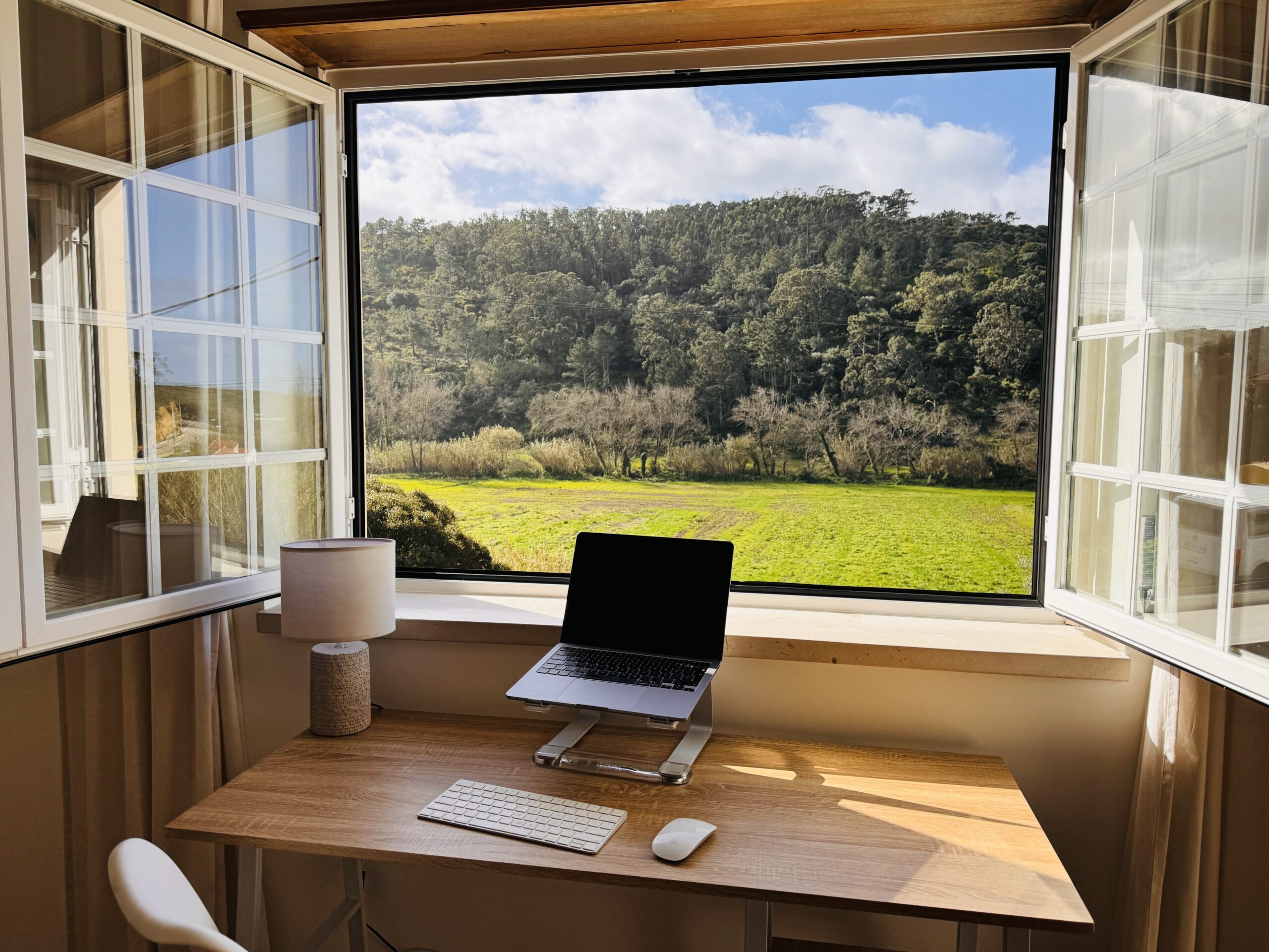 Remote work desk overlooking the valley at Casa Nabia